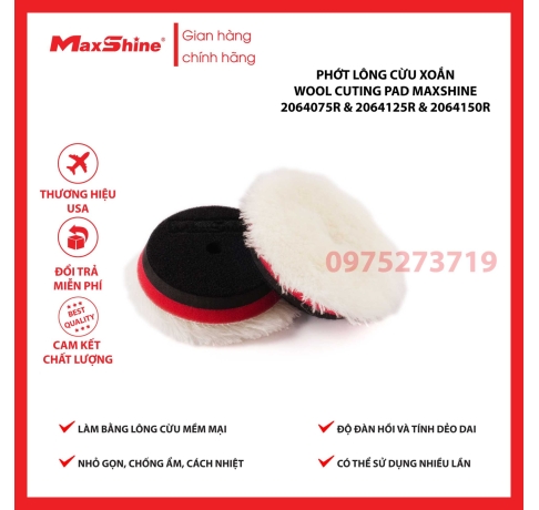 Phớt lông cừu xoắn 3 inch phá xước Wool Cutting Pad Maxshine mặt trước được dệt chắc chắn từ 100% sợi lông cừu xoắn, vô cùng mềm mượt