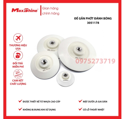 Đế gắn phớt đánh bóng 7 inch M14 Maxshine 3051178 với thiết kế mặt trên được làm từ nhựa cao cấp, mặt dưới là gai dán giúp dính phớt đánh bóng được chắc chắn
