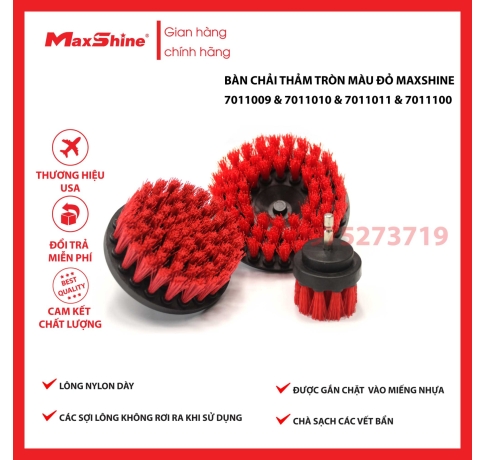 Bàn chải thảm tròn màu đỏ loại 4 inch Maxshine 7011010 có thiết kế bề mặt lông nylon dài 3mm cứng màu đỏ.