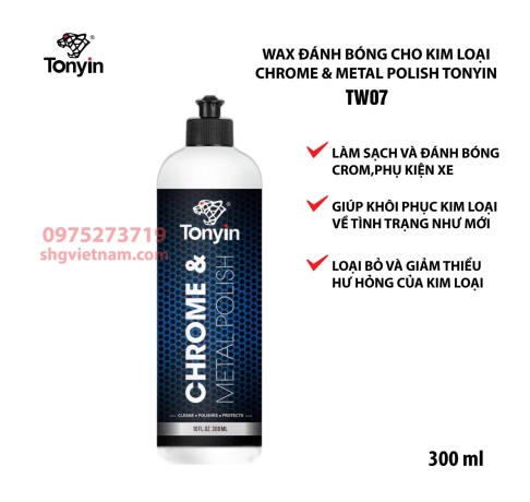 Wax đánh bóng cho kim loại chrome & metal polish Tonyin TW07 300ml Làm sạch và đánh bóng crom, lazang bánh xe và phụ kiện, khôi phục kim loại về tình trạng như mới